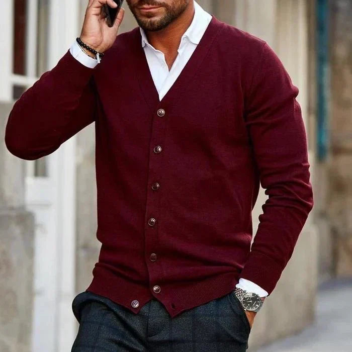 Cardigan homme à col en V boutonné