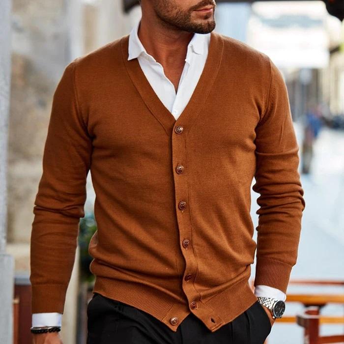 Cardigan homme à col en V boutonné