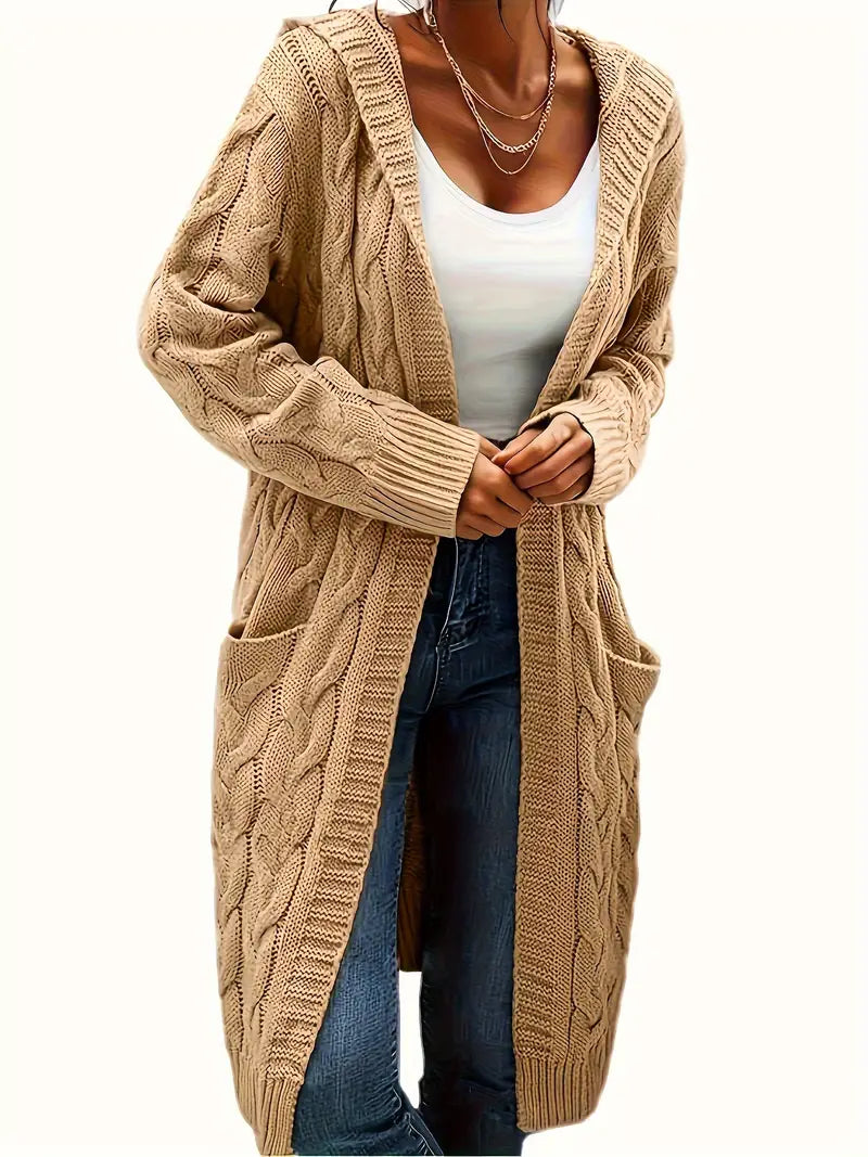 Cardigan long à capuche pour femme