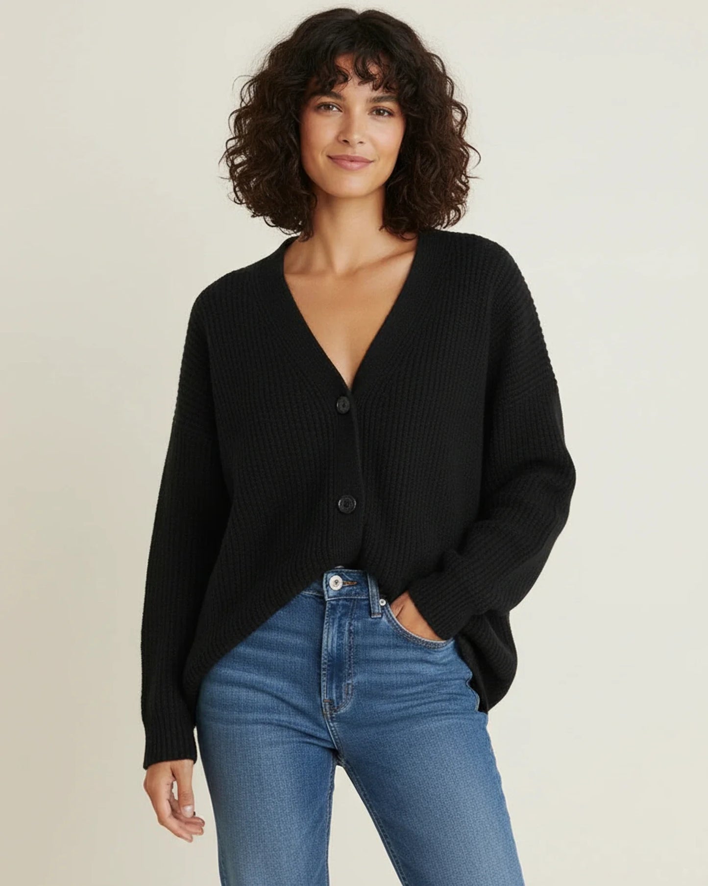 Cardigan oversize à col V boutonné pour femme