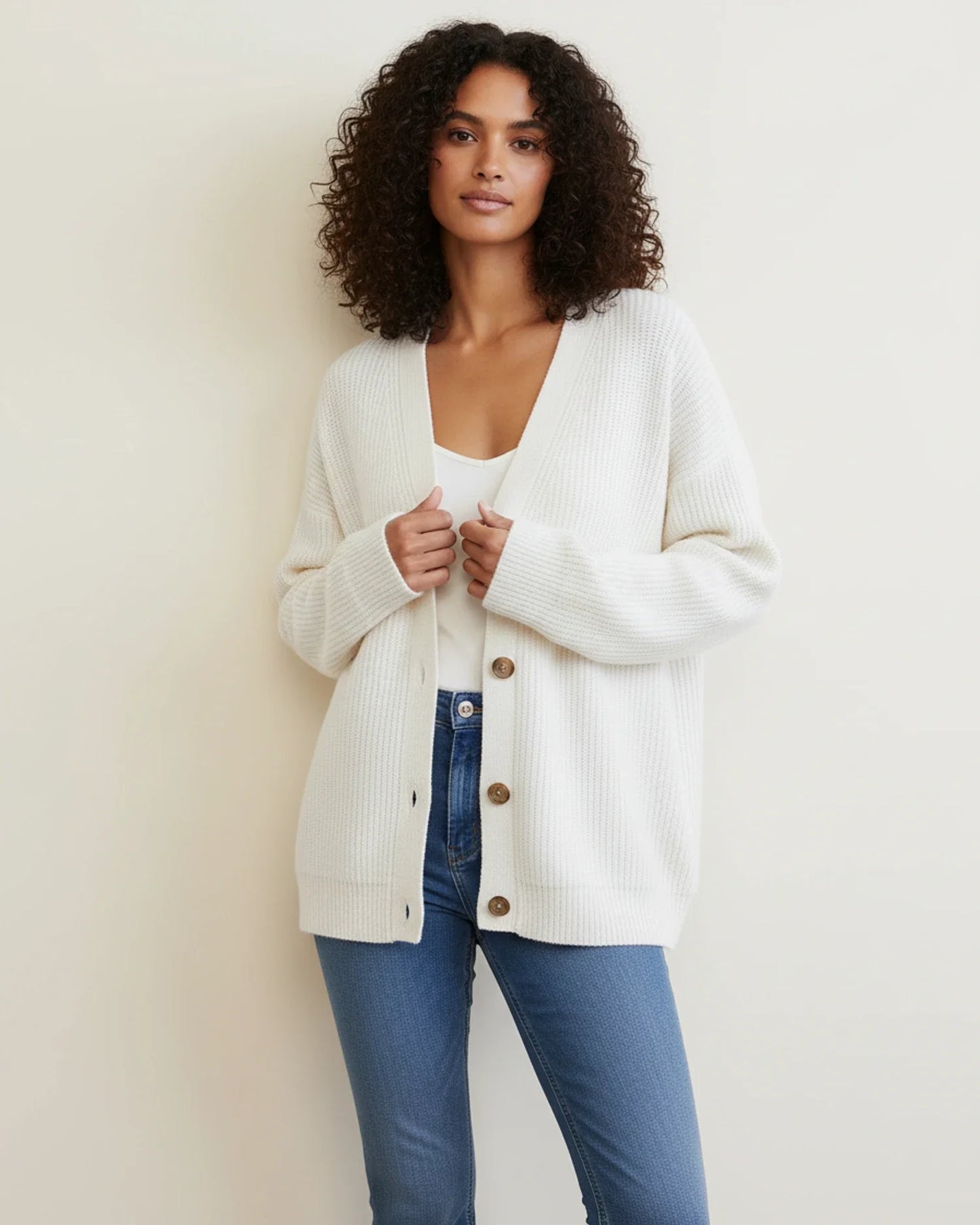 Cardigan oversize à col V boutonné pour femme