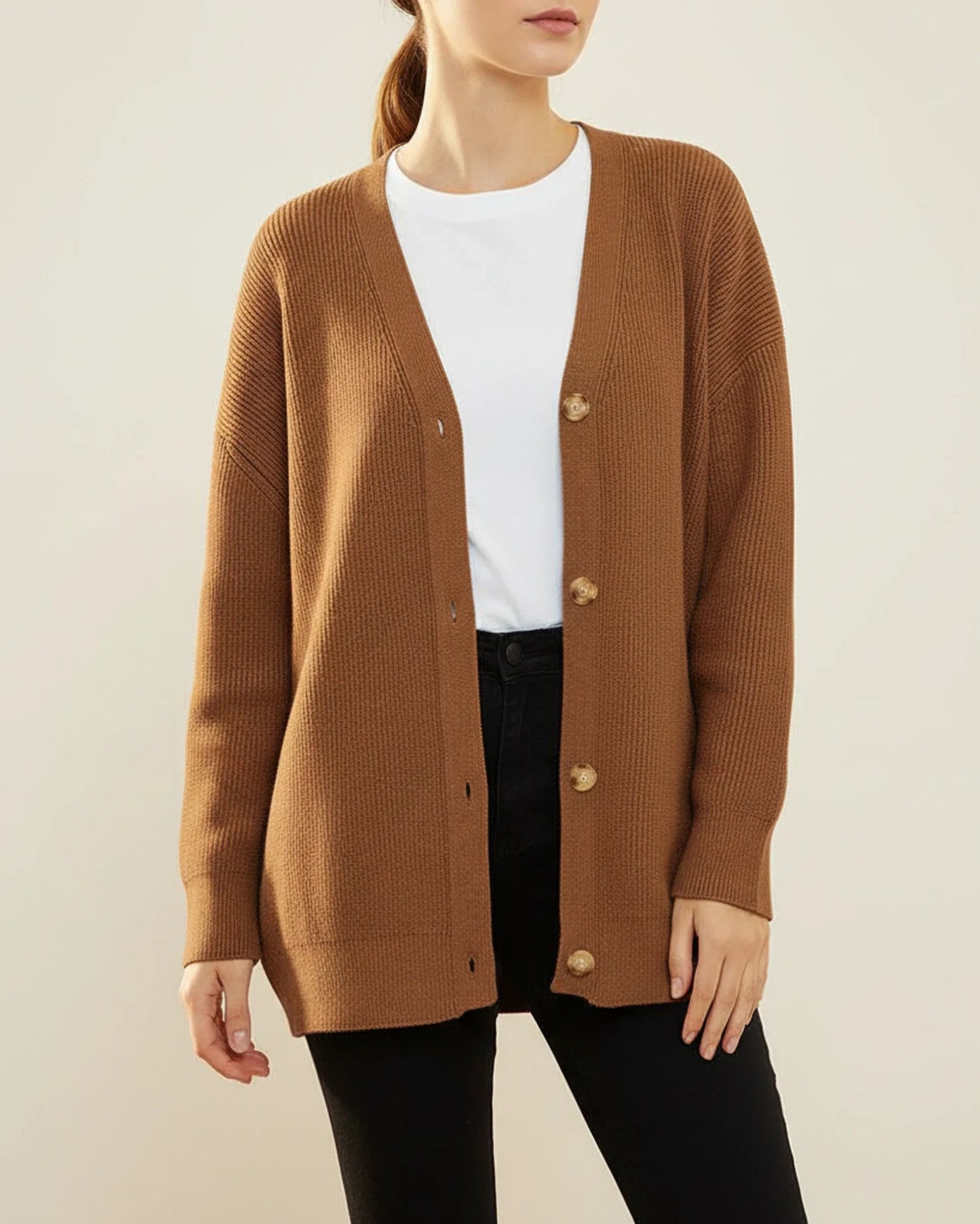 Cardigan oversize à col V boutonné pour femme