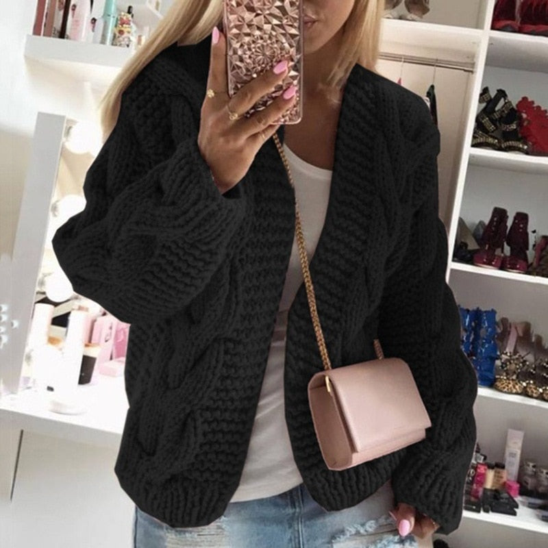 Cardigan oversize ouvert en maille épaisse pour femme