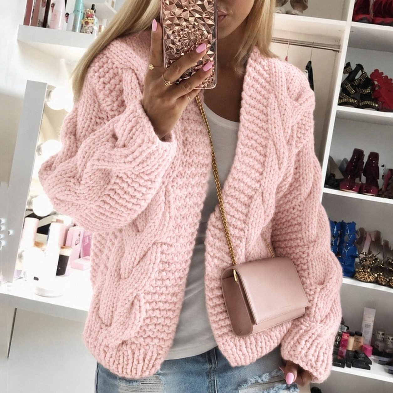 Cardigan oversize ouvert en maille épaisse pour femme