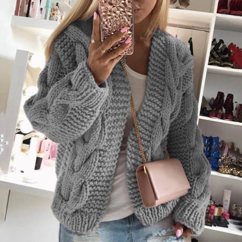 Cardigan oversize ouvert en maille épaisse pour femme