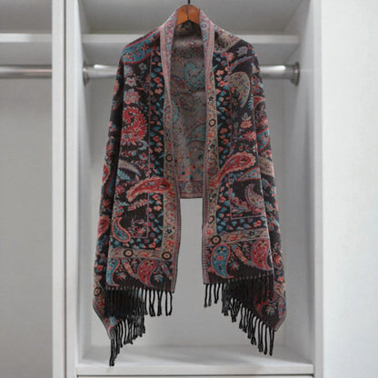 Châle poncho d’hiver à motif cachemire