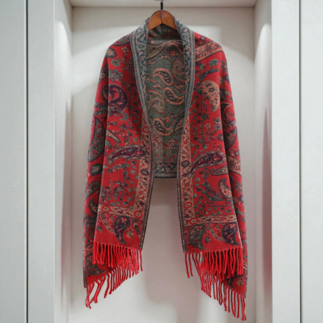 Châle poncho d’hiver à motif cachemire