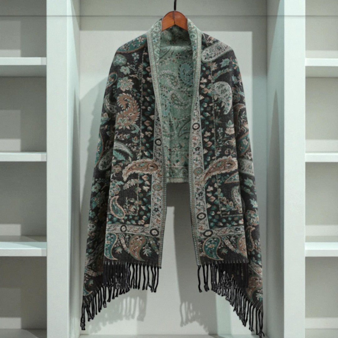 Châle poncho d’hiver à motif cachemire