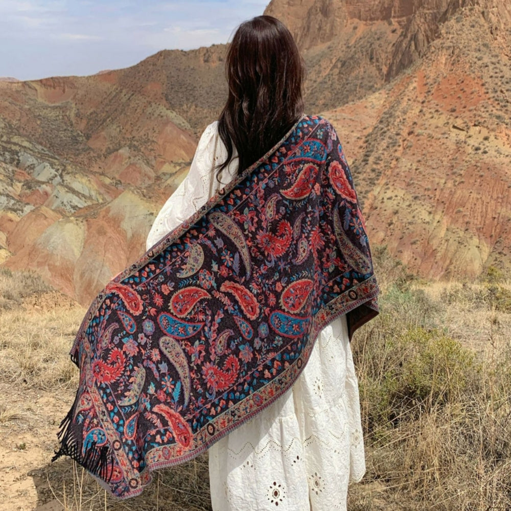 Châle poncho d’hiver à motif cachemire