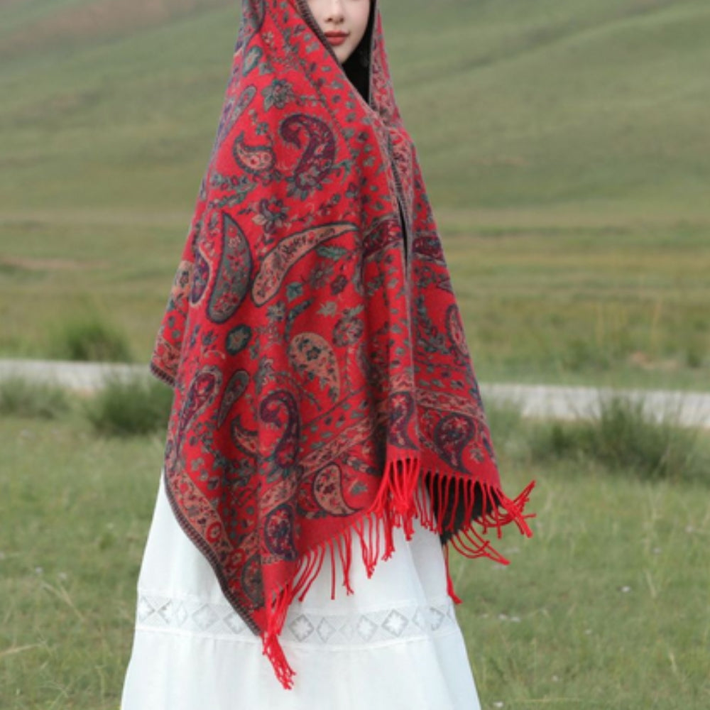 Châle poncho d’hiver à motif cachemire