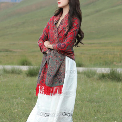 Châle poncho d’hiver à motif cachemire