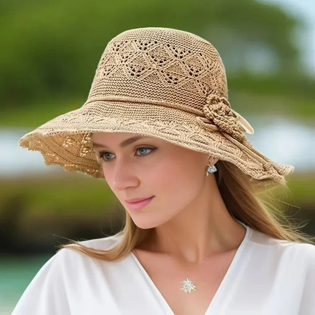 Chapeau de soleil à large bord pour femme avec détail au crochet