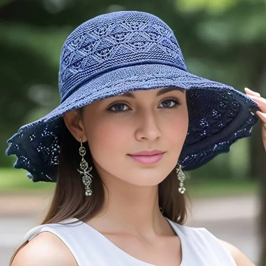 Chapeau de soleil à large bord pour femme avec détail au crochet
