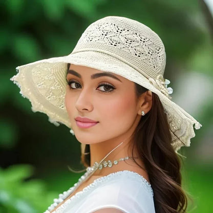 Chapeau de soleil à large bord pour femme avec détail au crochet