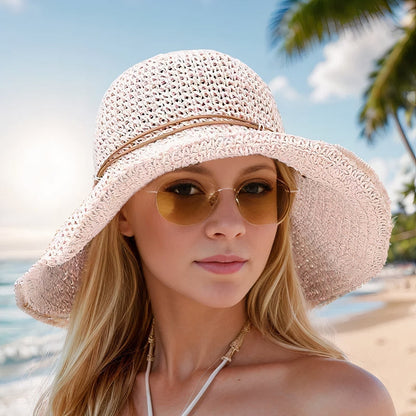 Chapeau de soleil fedora pour femme, pliable, à large bord, universel