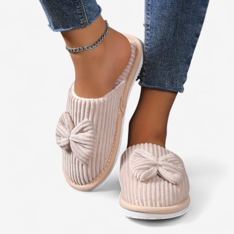Chaussons ballerines femme à enfiler, bout rond, avec nœud