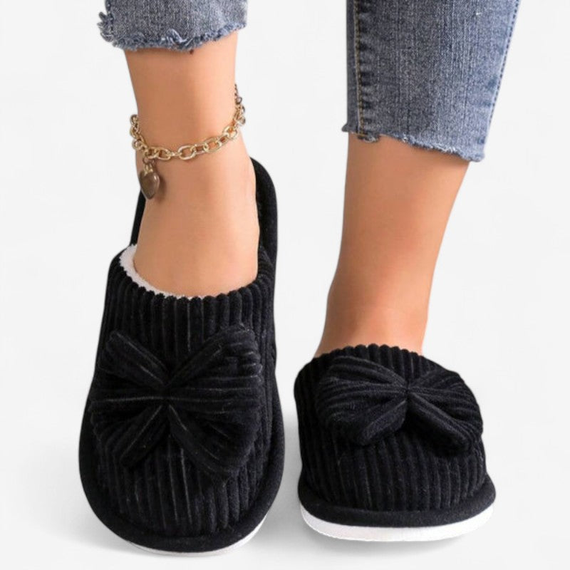 Chaussons ballerines femme à enfiler, bout rond, avec nœud