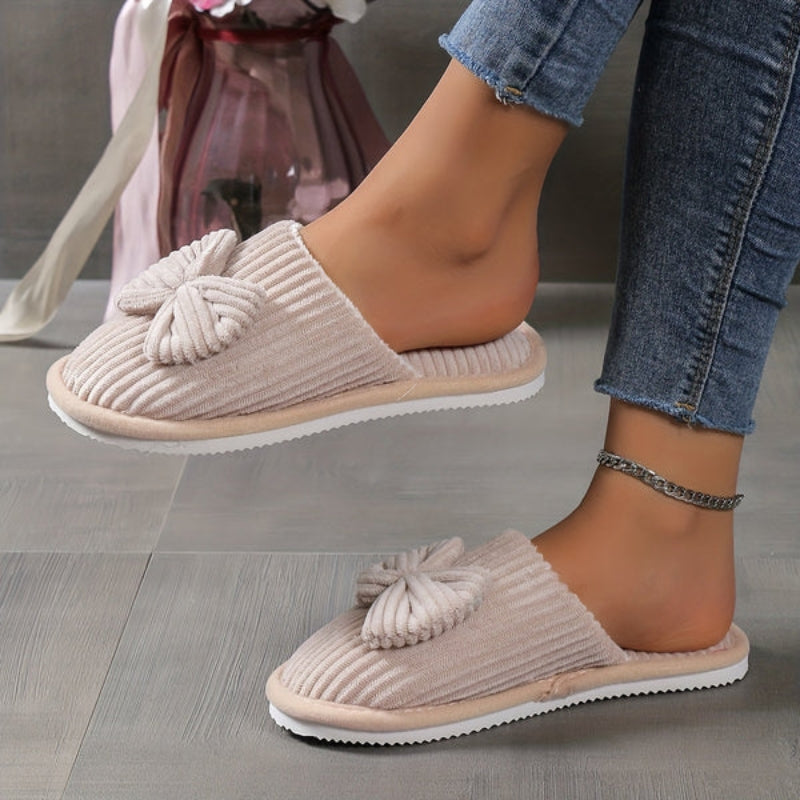 Chaussons ballerines femme à enfiler, bout rond, avec nœud