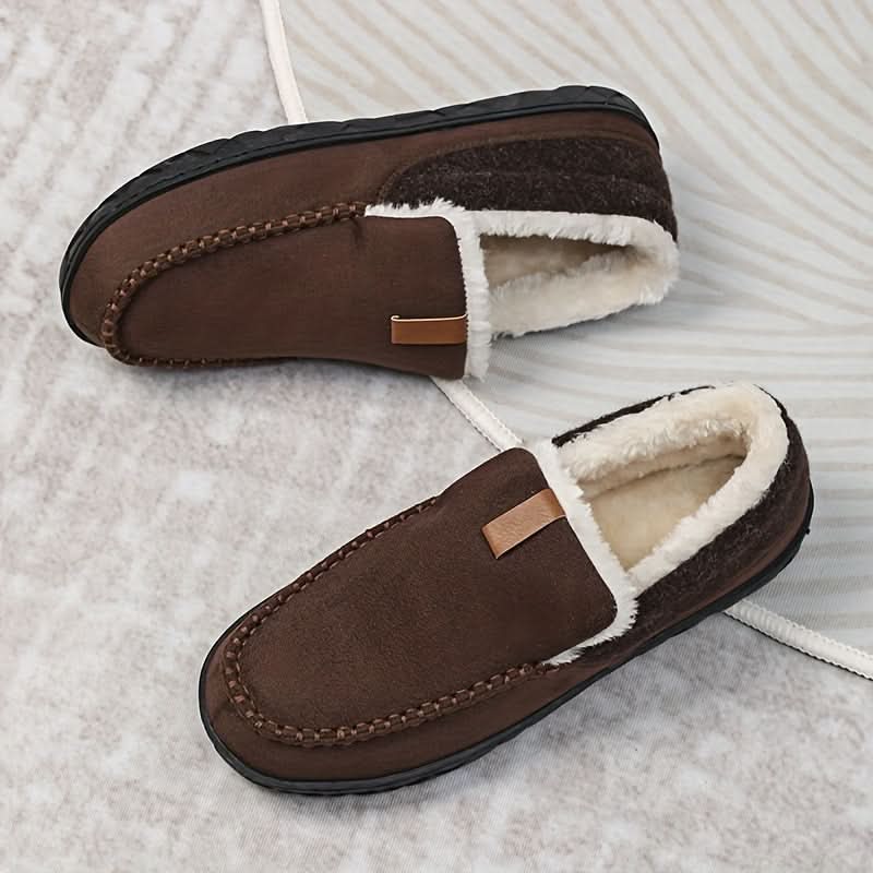 Chaussures à enfiler chaudes pour homme en laine synthétique