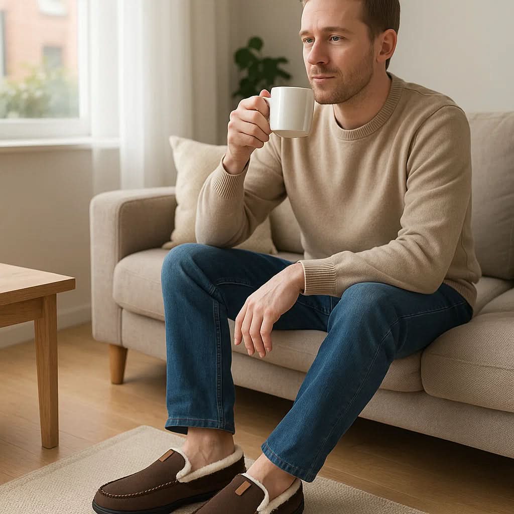 Chaussures à enfiler chaudes pour homme en laine synthétique