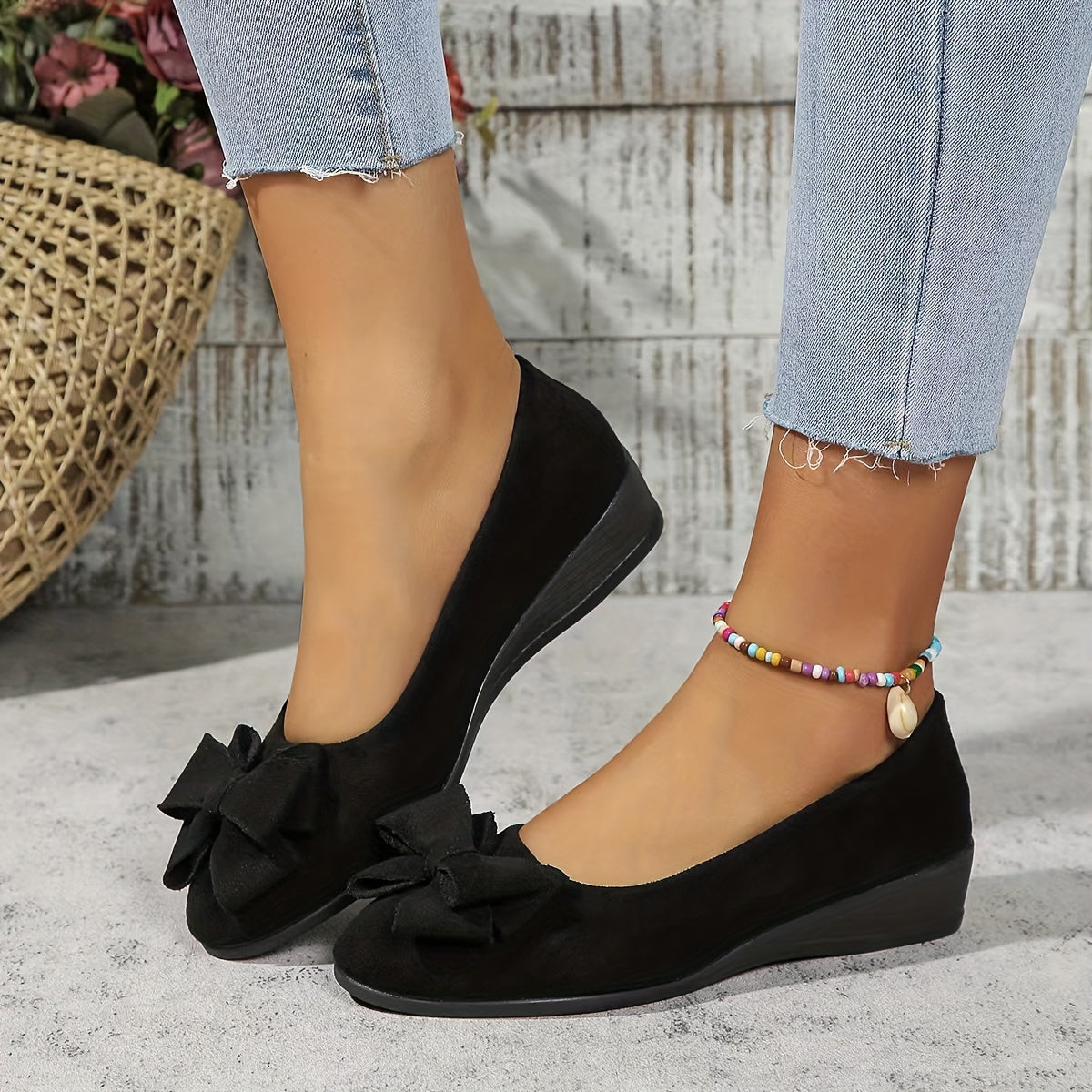 Chaussures compensées femme à nœud