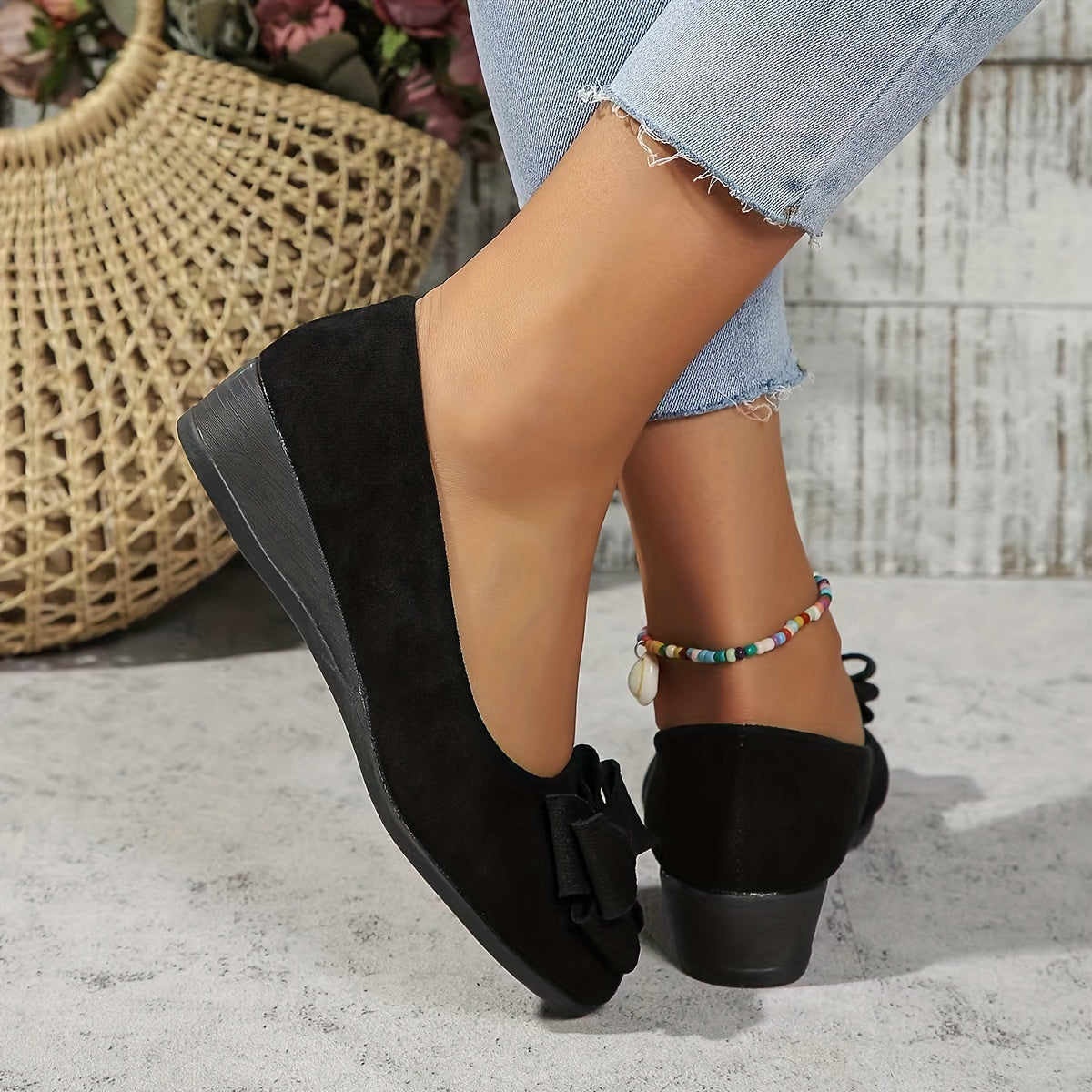 Chaussures compensées femme à nœud