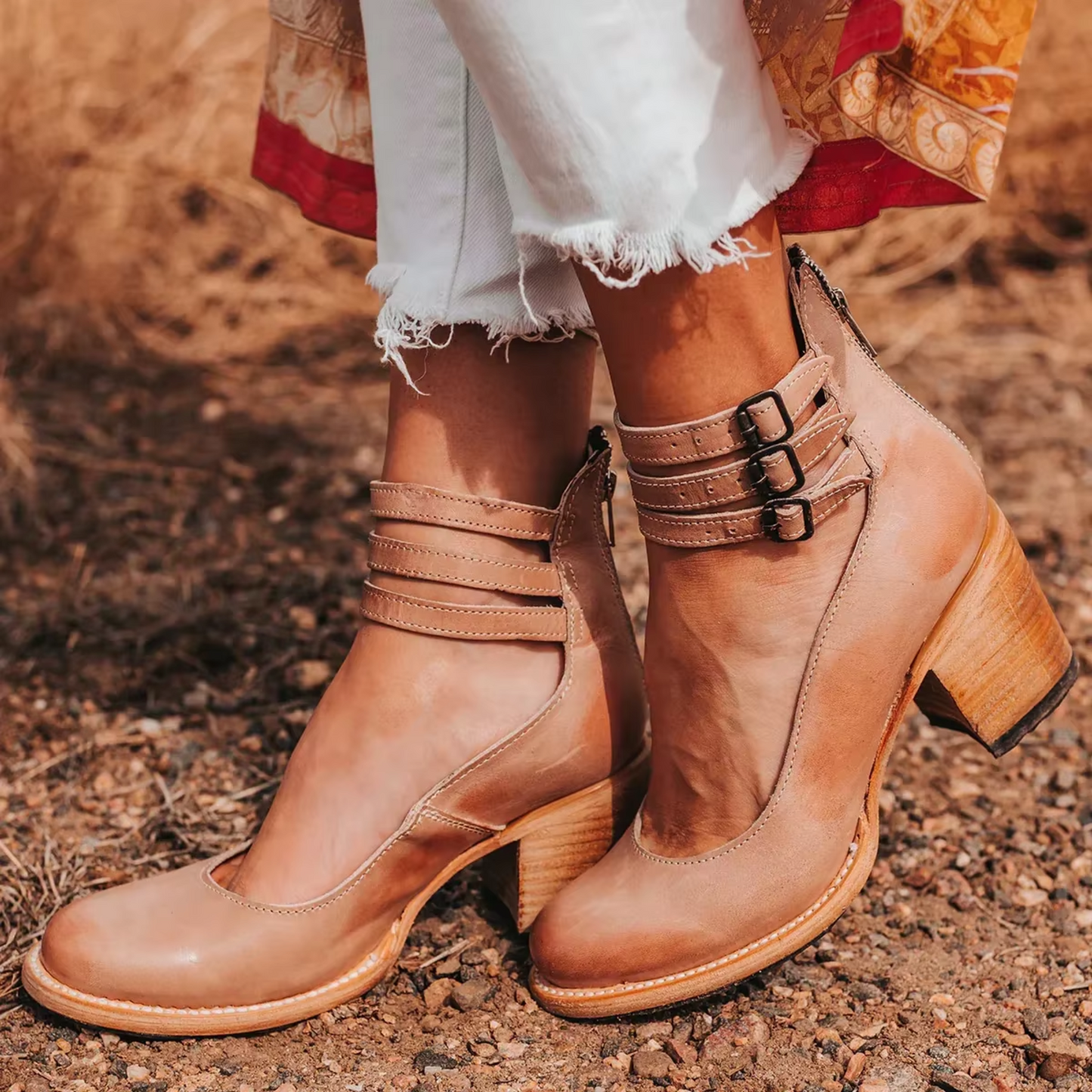 Chaussures orthopédiques en cuir à bride à la cheville pour femme