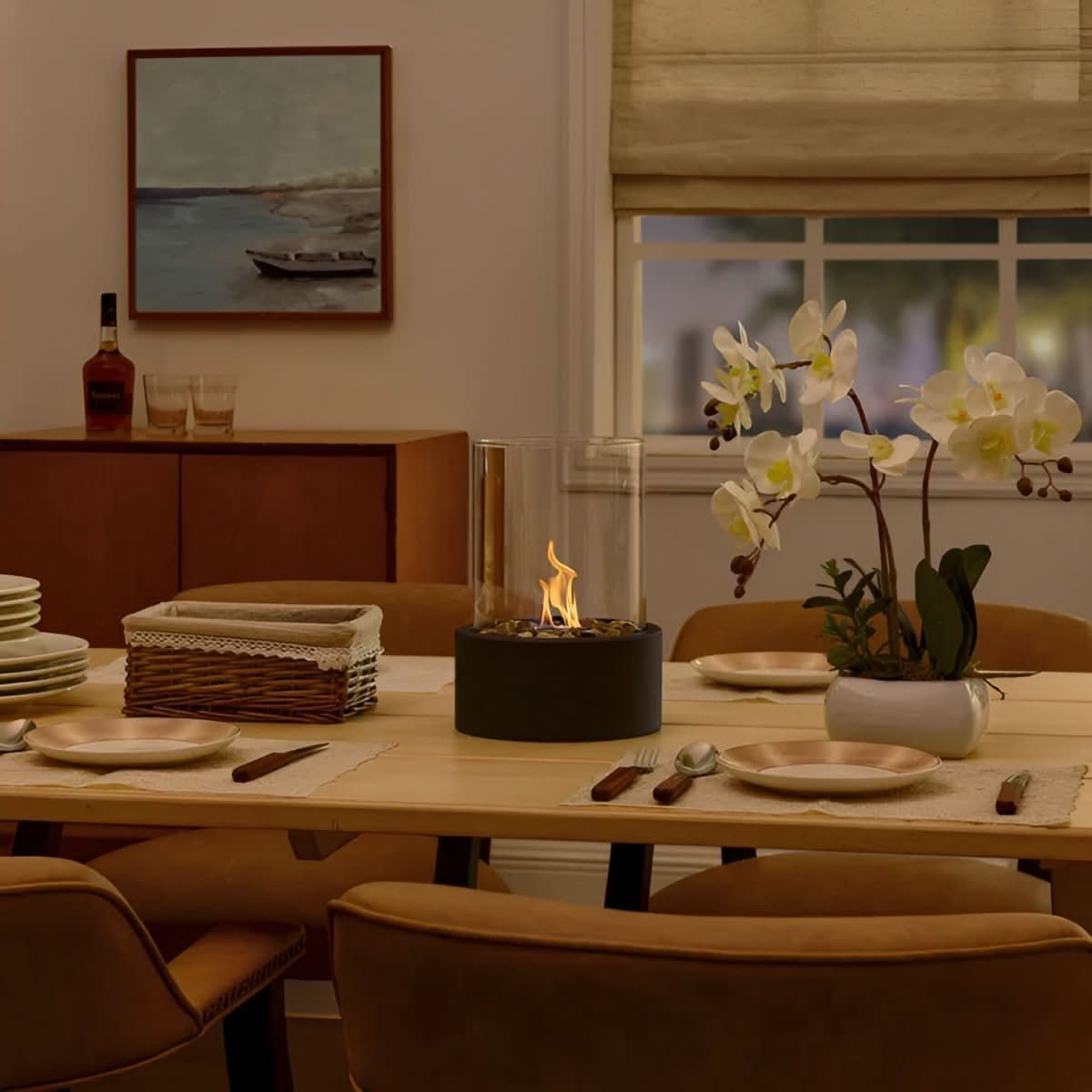 Cheminée de table sans fumée élégante pour l’intérieur et l’extérieur