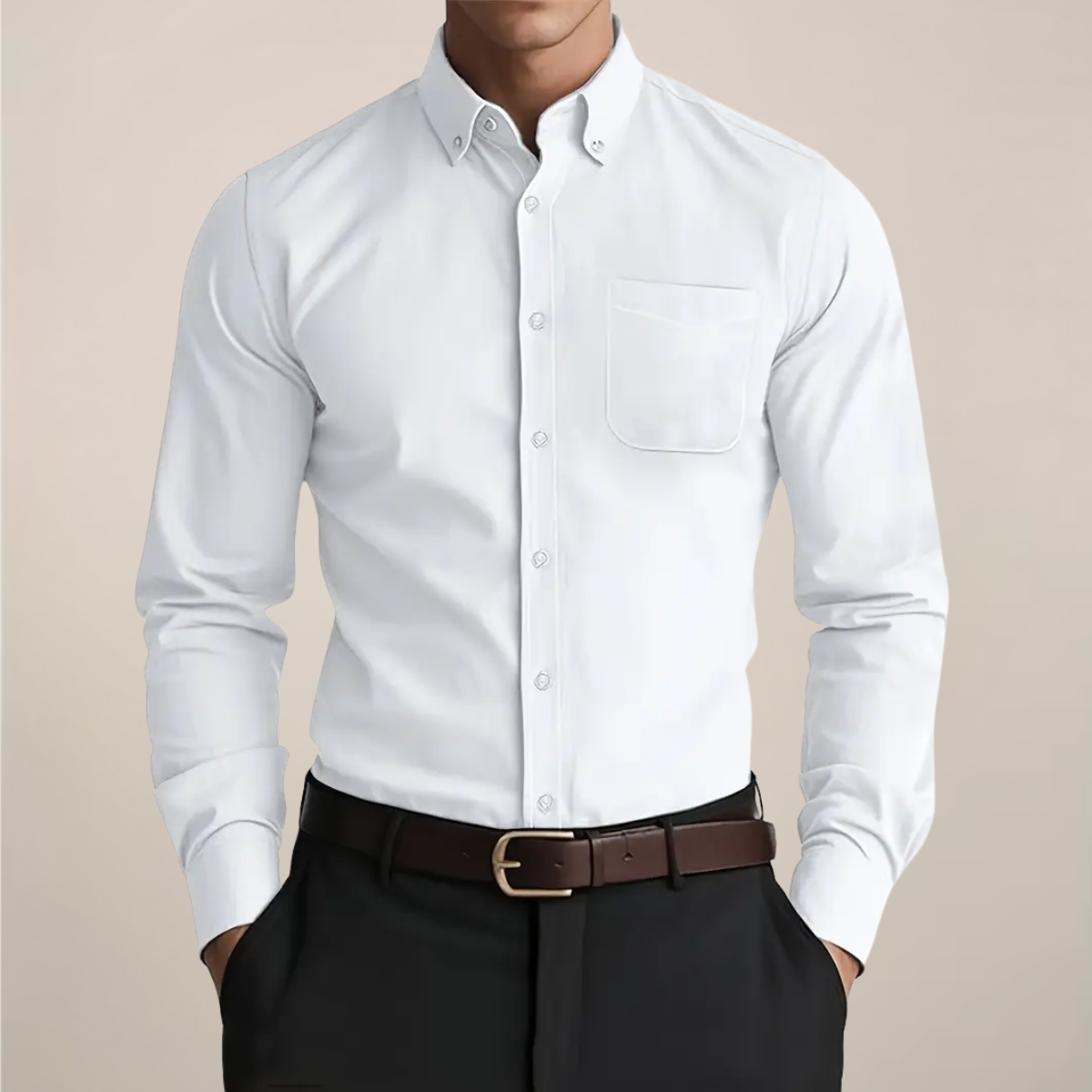 Chemise à col boutonné à manches longues pour homme