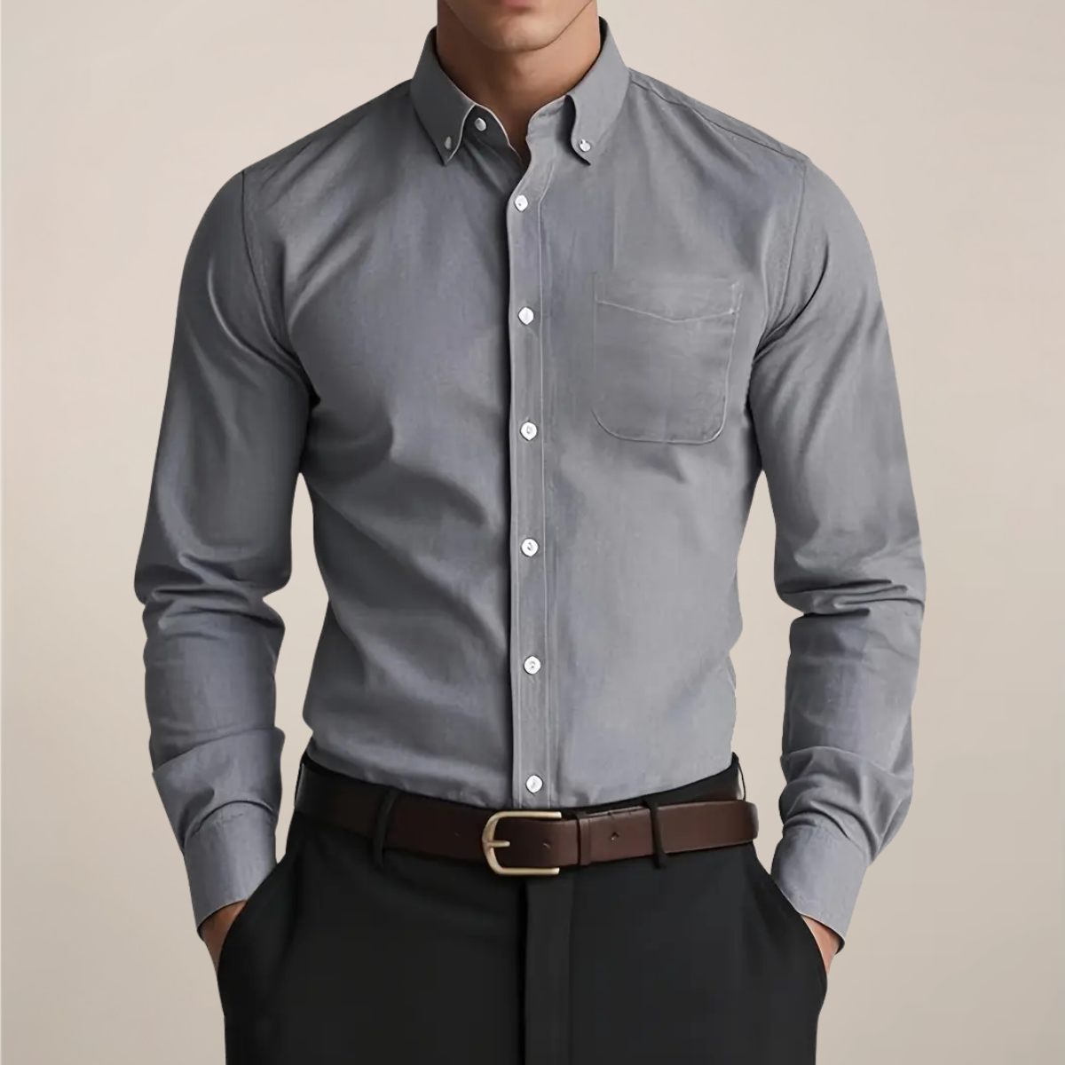 Chemise à col boutonné à manches longues pour homme