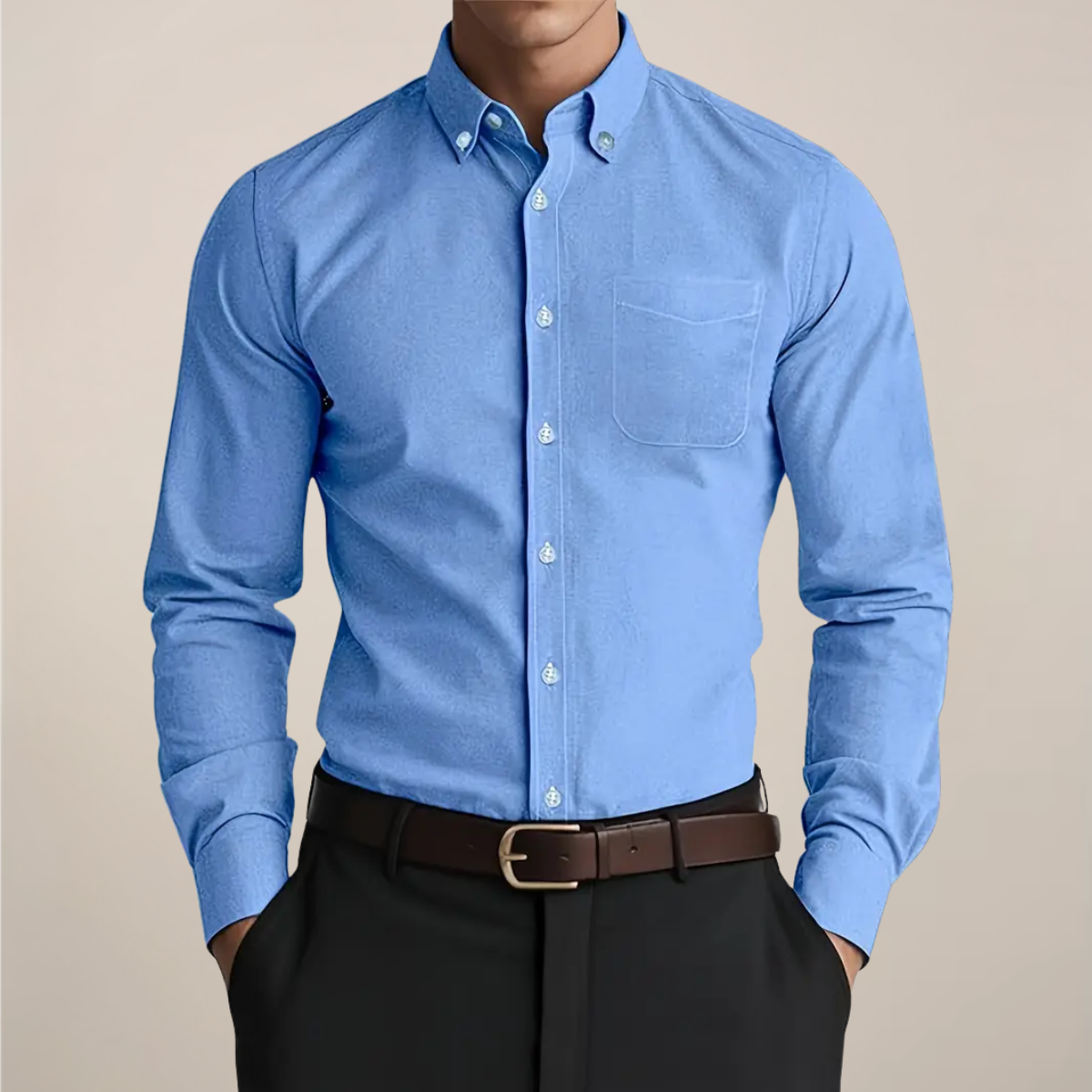 Chemise à col boutonné à manches longues pour homme