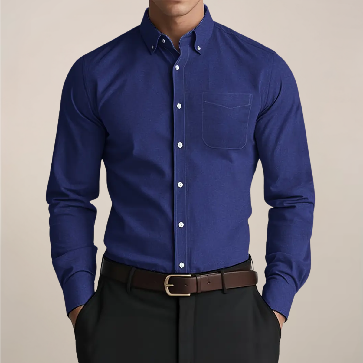 Chemise à col boutonné à manches longues pour homme