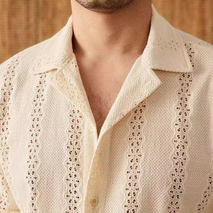 Chemise à col cubain boutonnée pour homme