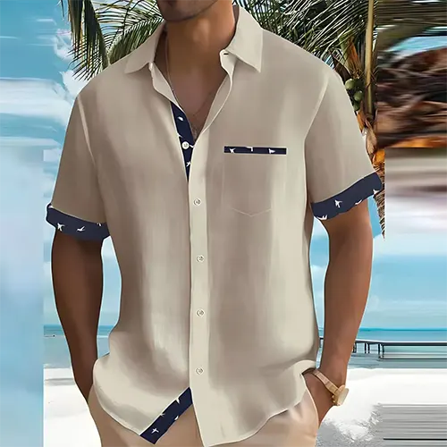 Chemise à col cubain respirante à finitions contrastées