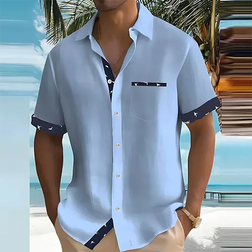 Chemise à col cubain respirante à finitions contrastées