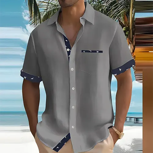 Chemise à col cubain respirante à finitions contrastées