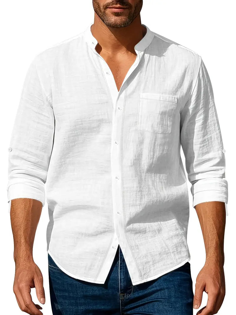 Chemise à manches longues à col mao pour homme