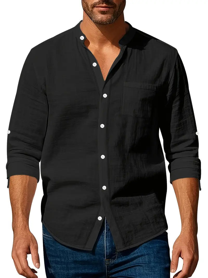 Chemise à manches longues à col mao pour homme