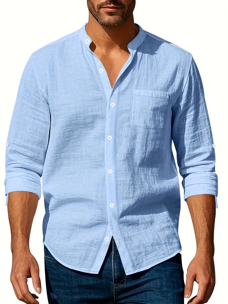 Chemise à manches longues à col mao pour homme