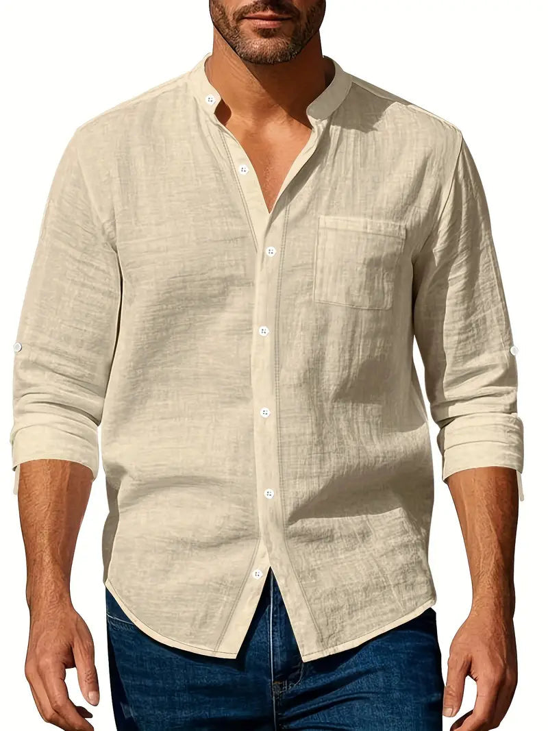 Chemise à manches longues à col mao pour homme