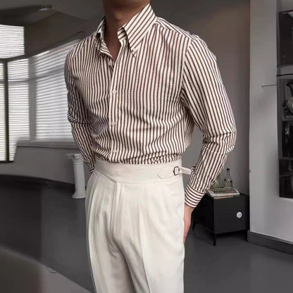 Chemise à rayures à manches longues pour homme, boutonnée