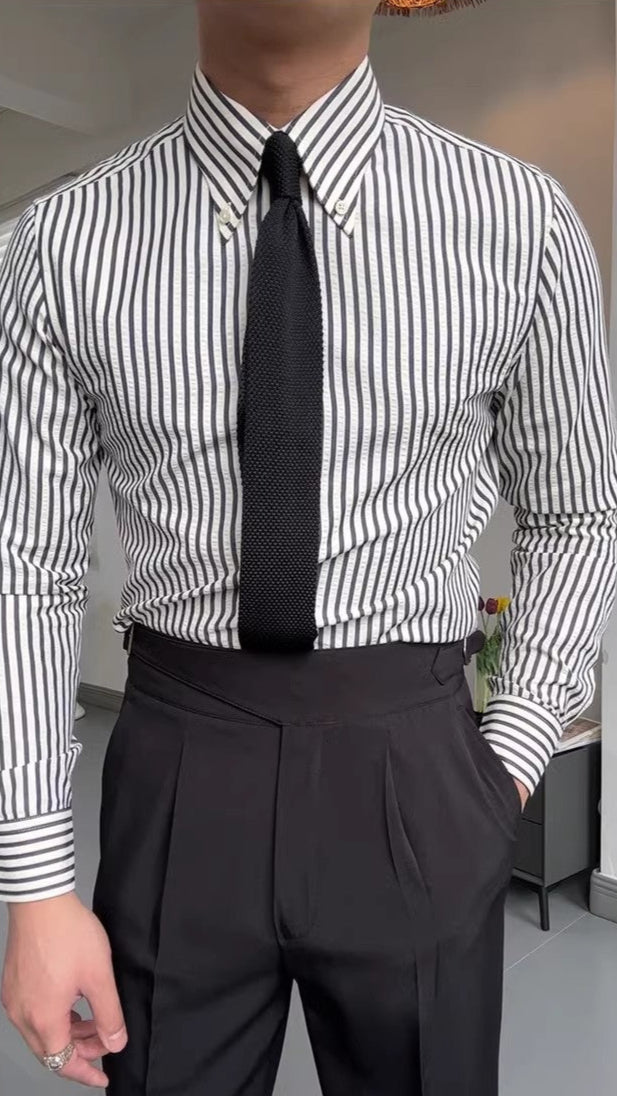 Chemise à rayures à manches longues pour homme, boutonnée