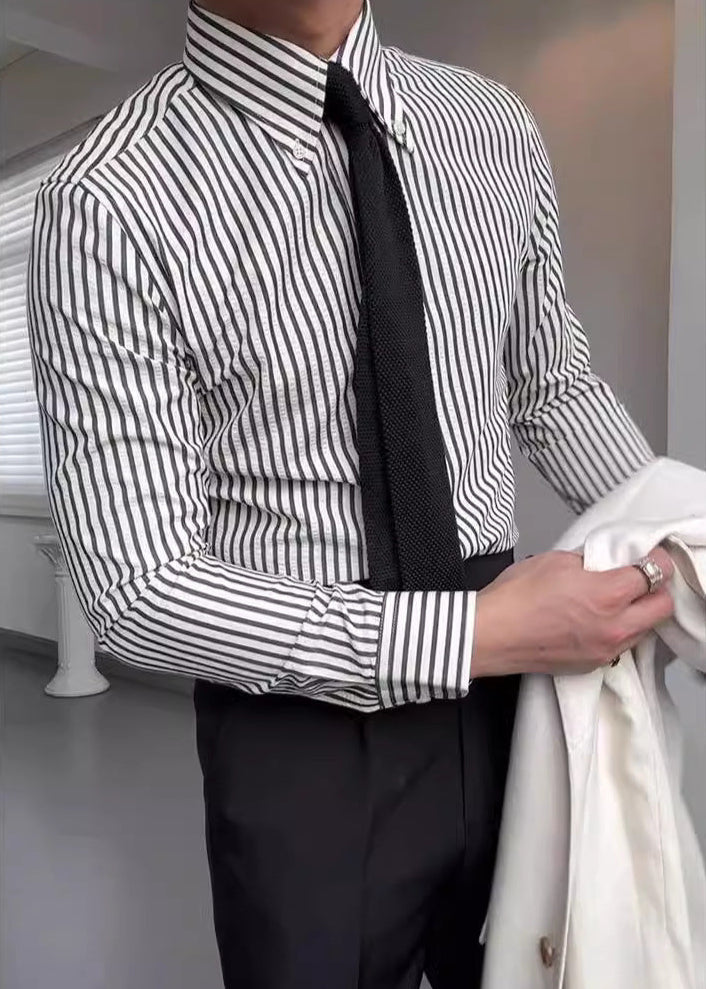 Chemise à rayures à manches longues pour homme, boutonnée