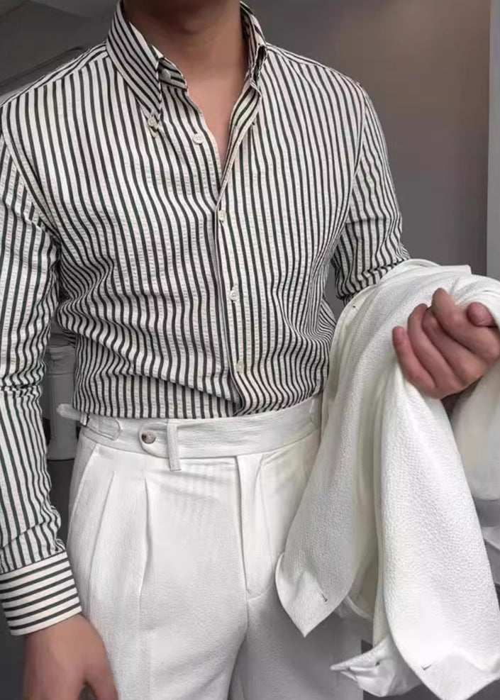 Chemise à rayures à manches longues pour homme, boutonnée