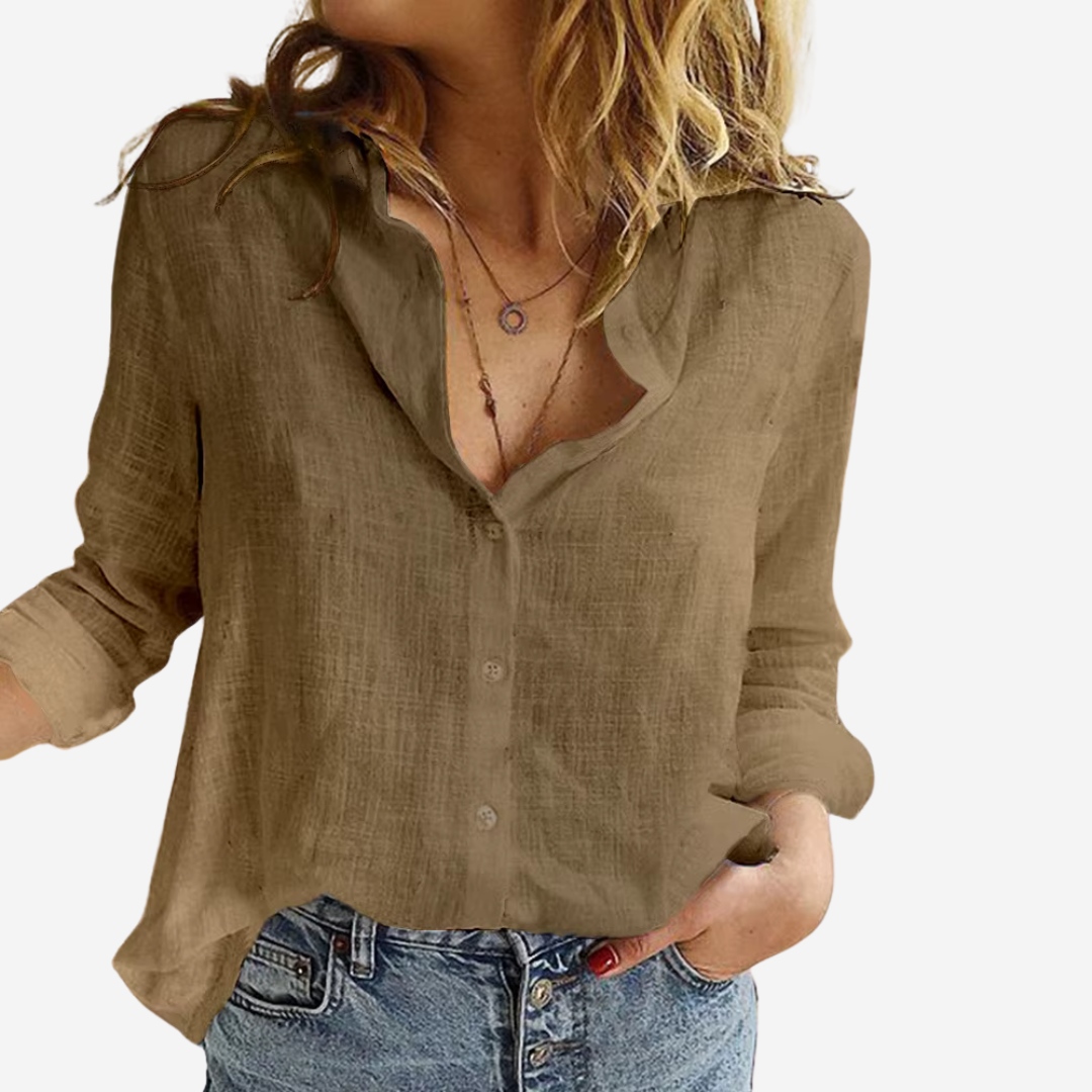 Chemise boutonnée en mélange de lin à coupe décontractée pour femme