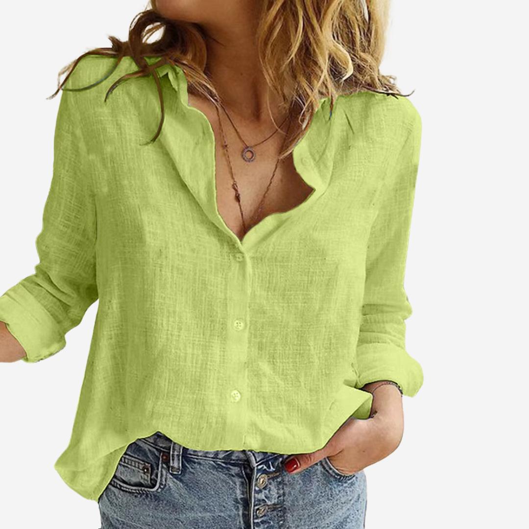 Chemise boutonnée en mélange de lin à coupe décontractée pour femme