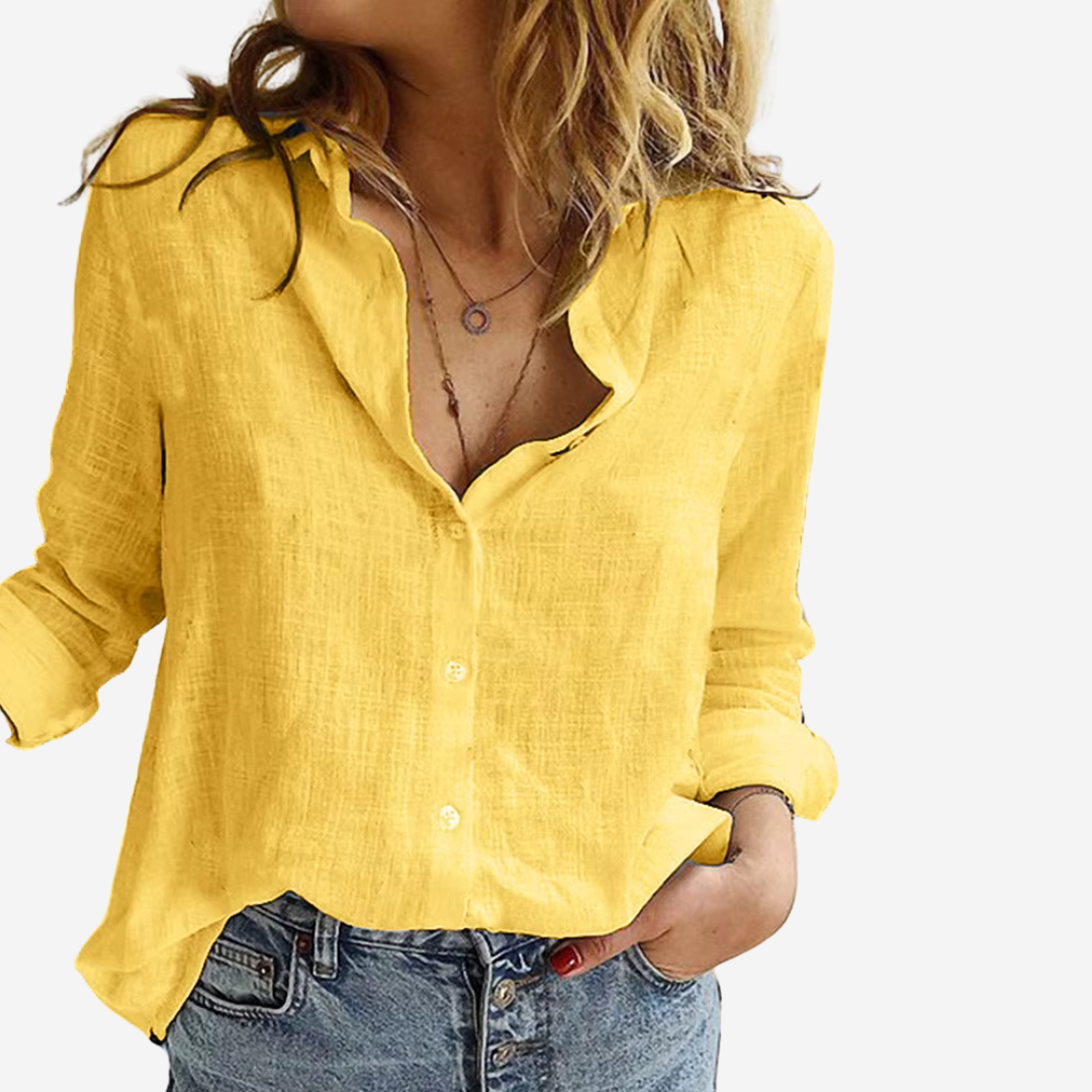 Chemise boutonnée en mélange de lin à coupe décontractée pour femme