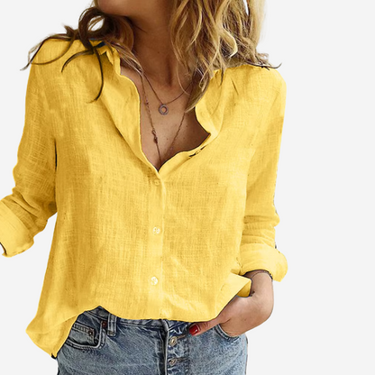 Chemise boutonnée en mélange de lin à coupe décontractée pour femme