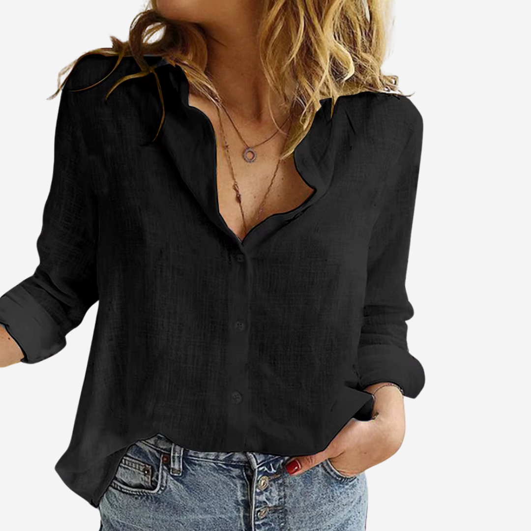 Chemise boutonnée en mélange de lin à coupe décontractée pour femme