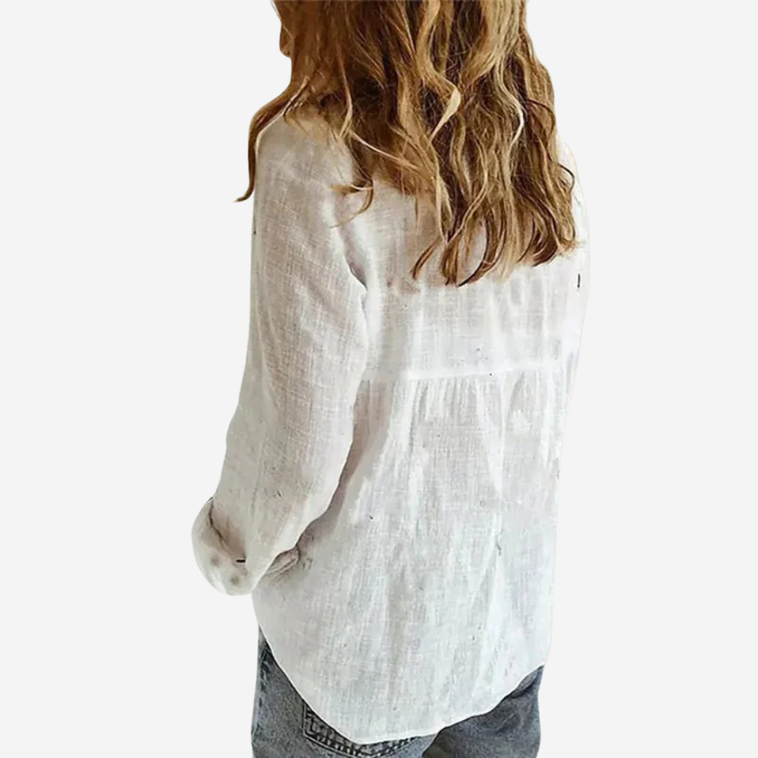 Chemise boutonnée en mélange de lin à coupe décontractée pour femme
